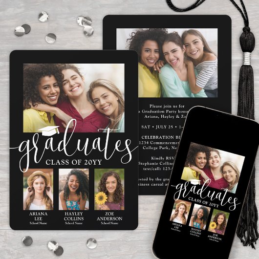 Triple Afstuderen Fotocollage Zwart Wit Joint Aankondiging