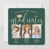 Triple Afstuderen Foto's Groen & Goud Joint Party Kaart (Voorkant)