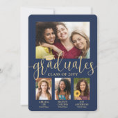 Triple Afstuderen foto's Navy & Gold Joint Party Kaart (Voorkant)