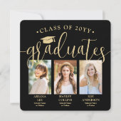 Triple Afstuderen foto's Zwart & Goud Joint Party Kaart (Voorkant)