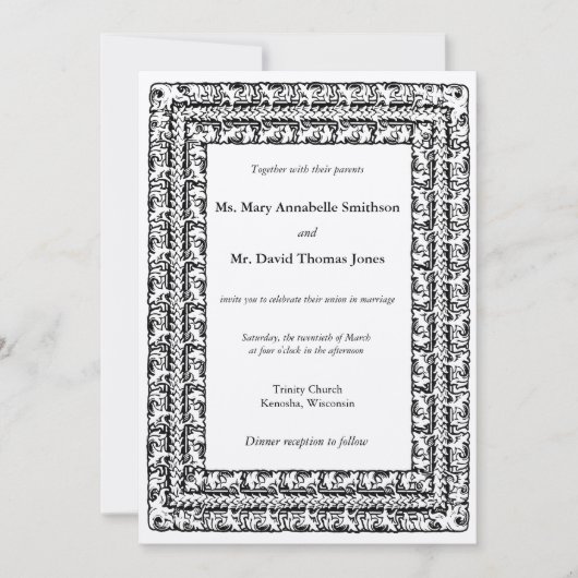 Triple Beaded Invitting Foral Border Wedding Invit Kaart (Voorkant)