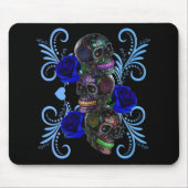 Triple Black Day Of The Dead Schedels Blauwe Rozen Muismat (Voorkant)