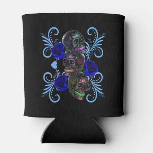 Triple Black Day of the Dead Skulls Blue Rozen Blikjeskoeler (Achterkant)