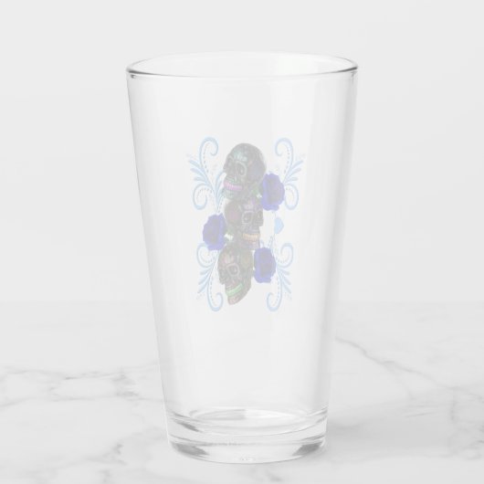 Triple Black Day of the Dead Skulls Blue Rozen Glas (Achterkant)