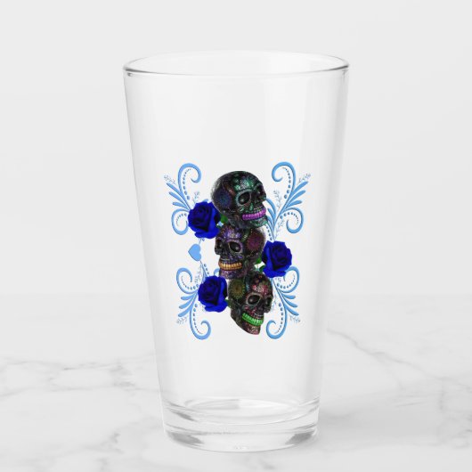 Triple Black Day of the Dead Skulls Blue Rozen Glas (Voorkant)