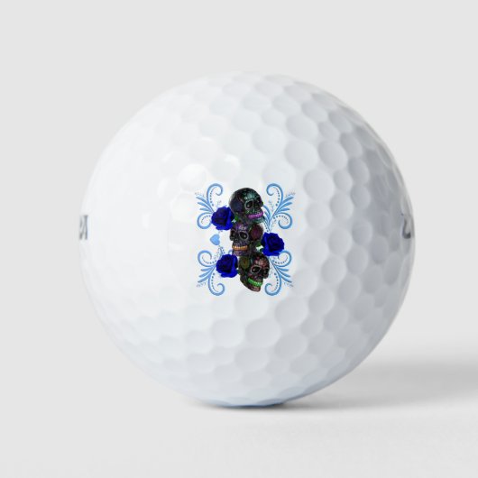 Triple Black Day of the Dead Skulls Blue Rozen Golfballen (Voorkant)