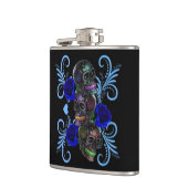 Triple Black Day of the Dead Skulls Blue Rozen Heupfles (Links)