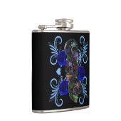 Triple Black Day of the Dead Skulls Blue Rozen Heupfles (Rechts)