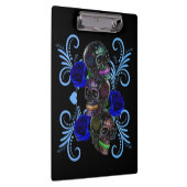 Triple Black Day of the Dead Skulls Blue Rozen Klembord (Rechts)