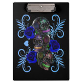 Triple Black Day of the Dead Skulls Blue Rozen Klembord (Voorkant)