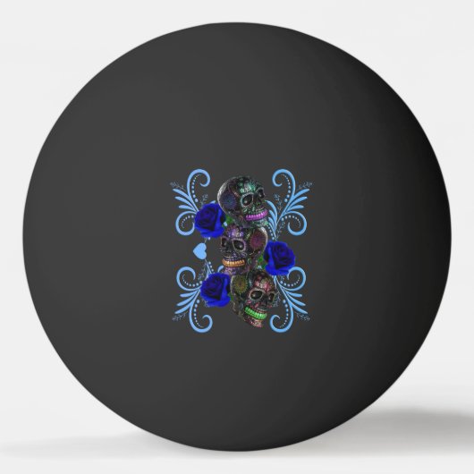 Triple Black Day of the Dead Skulls Blue Rozen Pingpongbal (Voorkant)