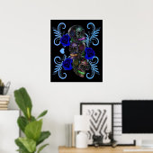 Triple Black Day of the Dead Skulls Blue Rozen Poster (Thuiskantoor)