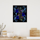 Triple Black Day of the Dead Skulls Blue Rozen Poster (Keuken)