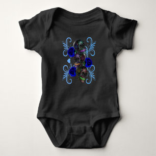 Triple Black Day of the Dead Skulls Blue Rozen Romper