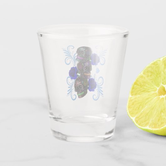 Triple Black Day of the Dead Skulls Blue Rozen Shot Glas (Achterkant)
