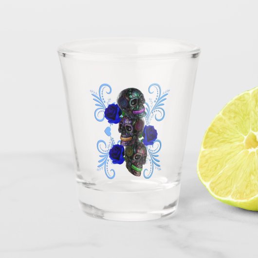 Triple Black Day of the Dead Skulls Blue Rozen Shot Glas (Voorkant)
