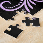 Triple Black Day of the Dead Skulls Paarse Rozen Legpuzzel (Zijkant)