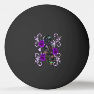 Triple Black Day of the Dead Skulls Paarse Rozen Pingpongbal
