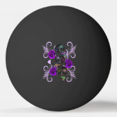 Triple Black Day of the Dead Skulls Paarse Rozen Pingpongbal (Achterkant)