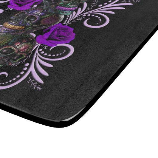 Triple Black Day of the Dead Skulls Paarse Rozen Snijplank (Hoek)