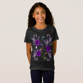 Triple Black Day of the Dead Skulls Paarse Rozen T-shirt (Voorkant volledig)