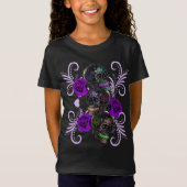 Triple Black Day of the Dead Skulls Paarse Rozen T-shirt (Voorkant)