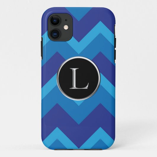 Triple Blue Chevron L Silver Caslon Monogram Case-Mate iPhone Case (Achterkant)