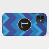 Triple Blue Chevron L Silver Caslon Monogram Case-Mate iPhone Case (Achterkant (horizontaal))