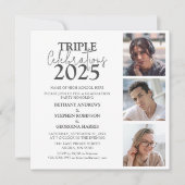 Triple Celebration 3 Photo Afstuderen Invitation Kaart (Voorkant)