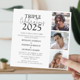 Triple Celebration 3 Photo Afstuderen Invitation Kaart
