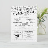 Triple Celebration Confetti Faux Silver Invitation Kaart (Staand voorkant)
