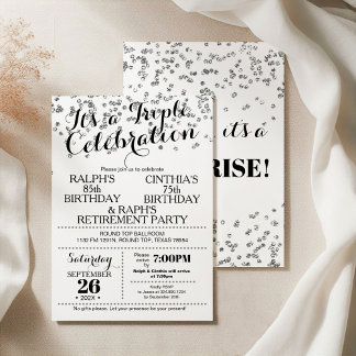 Triple Celebration Confetti Faux Silver Invitation Kaart