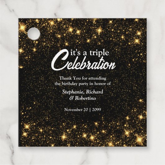 Triple Celebration Joint Birthday Gold Black  Bedankjes Labels (Voorkant)