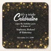Triple Celebration Joint Birthday Gold Black  Kartonnen Onderzetters (Voorkant)