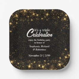 Triple Celebration Joint Birthday Gold Black  Papieren Bordje