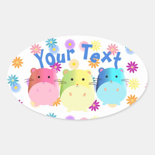 Triple Cute Kawaii Hamsters Custom Ovale Sticker (Voorkant)