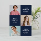 Triple Foto 3 Afstudeerder Navy Silver Graduparty Folie Uitnodiging (Staand Voorkant)