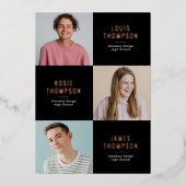 Triple Foto 3 Afstudeerder Roos Gold Graduparty Folie Uitnodiging (Voorkant)