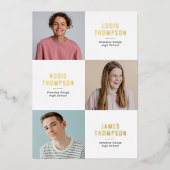 Triple Foto 3 Afstudeerder White Gold Graduparty Folie Uitnodiging (Voorkant)