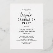 Triple Foto 3 Afstudeerder White Gold Graduparty Folie Uitnodiging (Achterkant)