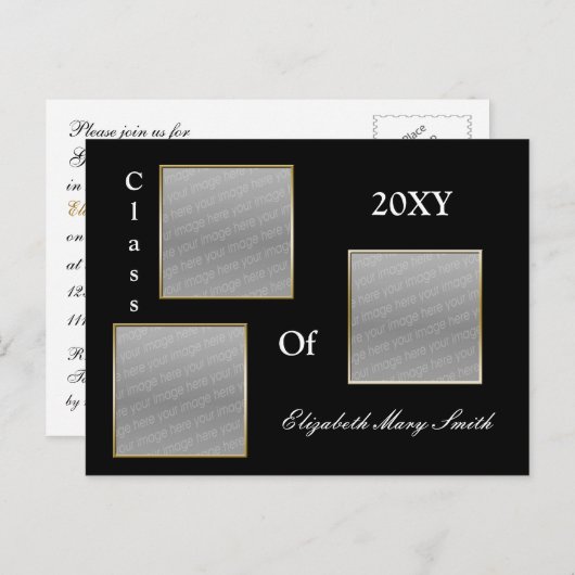 TRIPLE FOTO gouden Afstuderen uitnodiging (Voorkant / Achterkant)