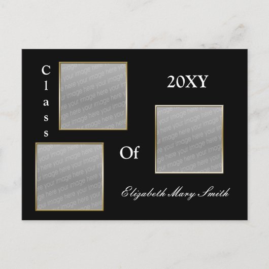 TRIPLE FOTO gouden Afstuderen uitnodiging (Voorkant)