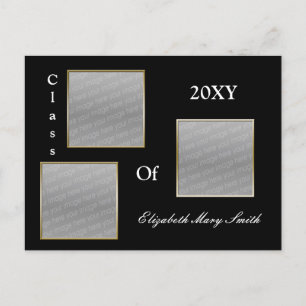 TRIPLE FOTO gouden Afstuderen uitnodiging Briefkaart