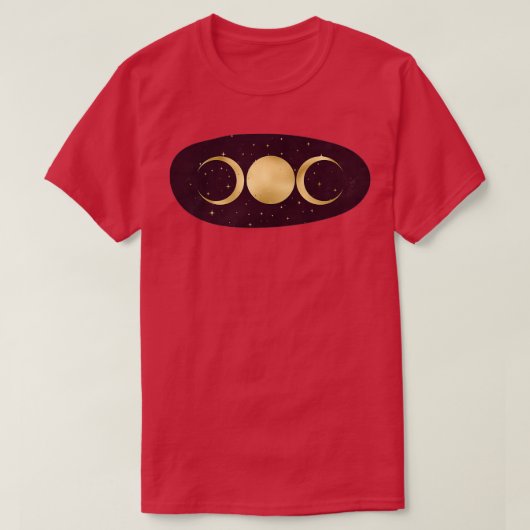 Triple Goddess in Stars Gold op wijn T-shirt (Design voorkant)