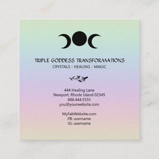 *~* Triple Goddess Luna Moon Magic Boho Rainbow Vierkante Visitekaartje (Achterkant)