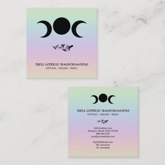 *~* Triple Goddess Luna Moon Magic Boho Rainbow Vierkante Visitekaartje (Voorkant / Achterkant)