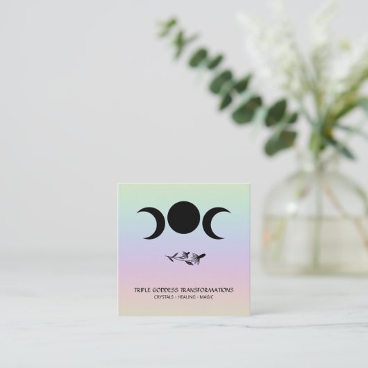 *~* Triple Goddess Luna Moon Magic Boho Rainbow Vierkante Visitekaartje (Staand voorkant)