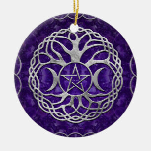Triple Goddess met pentagram en boom of life Keramisch Ornament