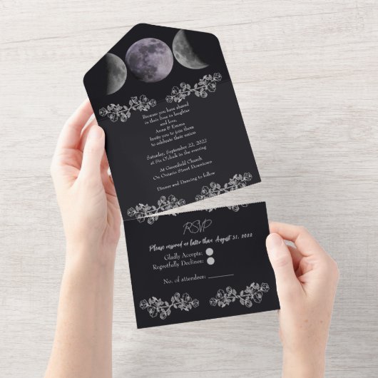 Triple Goddess Moon All in one Wedding Invite Uitnodiging (Afscheurbaar)