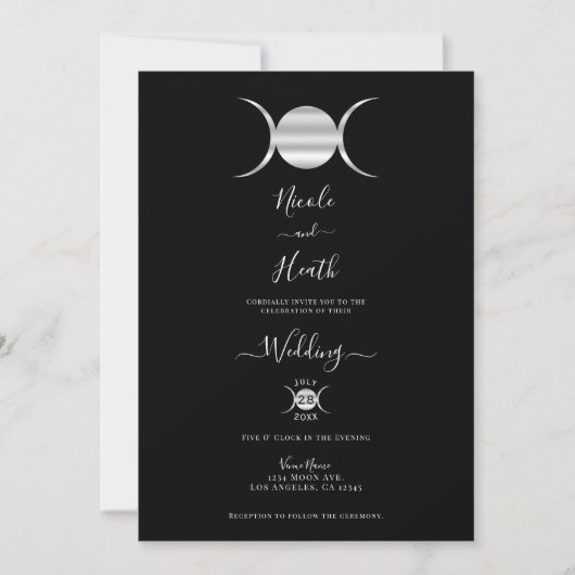 Triple Goddess Moon Cycle Silver & Black Wedding Kaart (Voorkant)